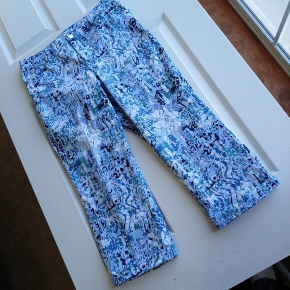 Nine West Chrystie Capri Denim Blue Print 12 stretch soft twill low rise cuffed - Picture 15 of 16